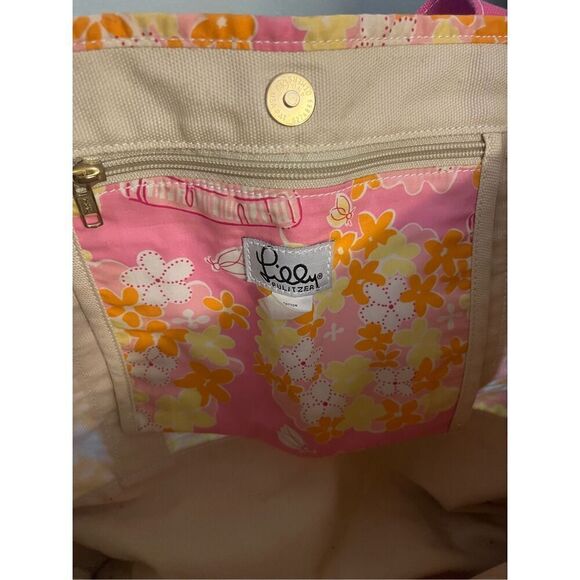Vintage Lilly Pulitzer Cotton and Canvas Tote Bag. Orange and pink flowers - Picture 2 of 7